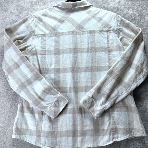 Columbia Womens Plaid Flannel Button Down Shirt Tan Cream Large L Long Sleeve - Picture 3 of 12